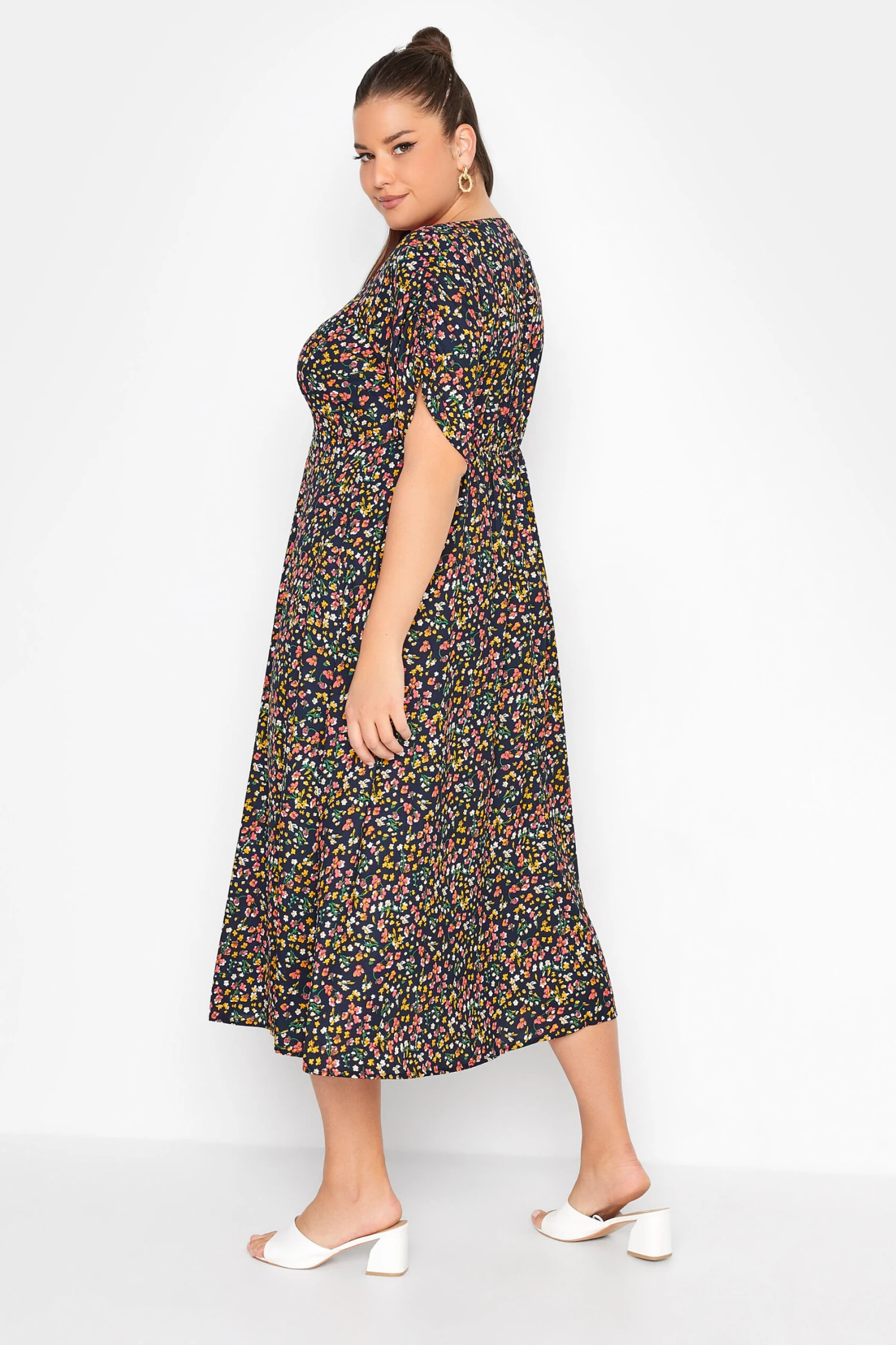 LIMITED COLLECTION Curve Navy Blue Floral Tea Dress 2 LIMITED COLLECTION Curve Navy Blue Floral Tea Dress - Image 2