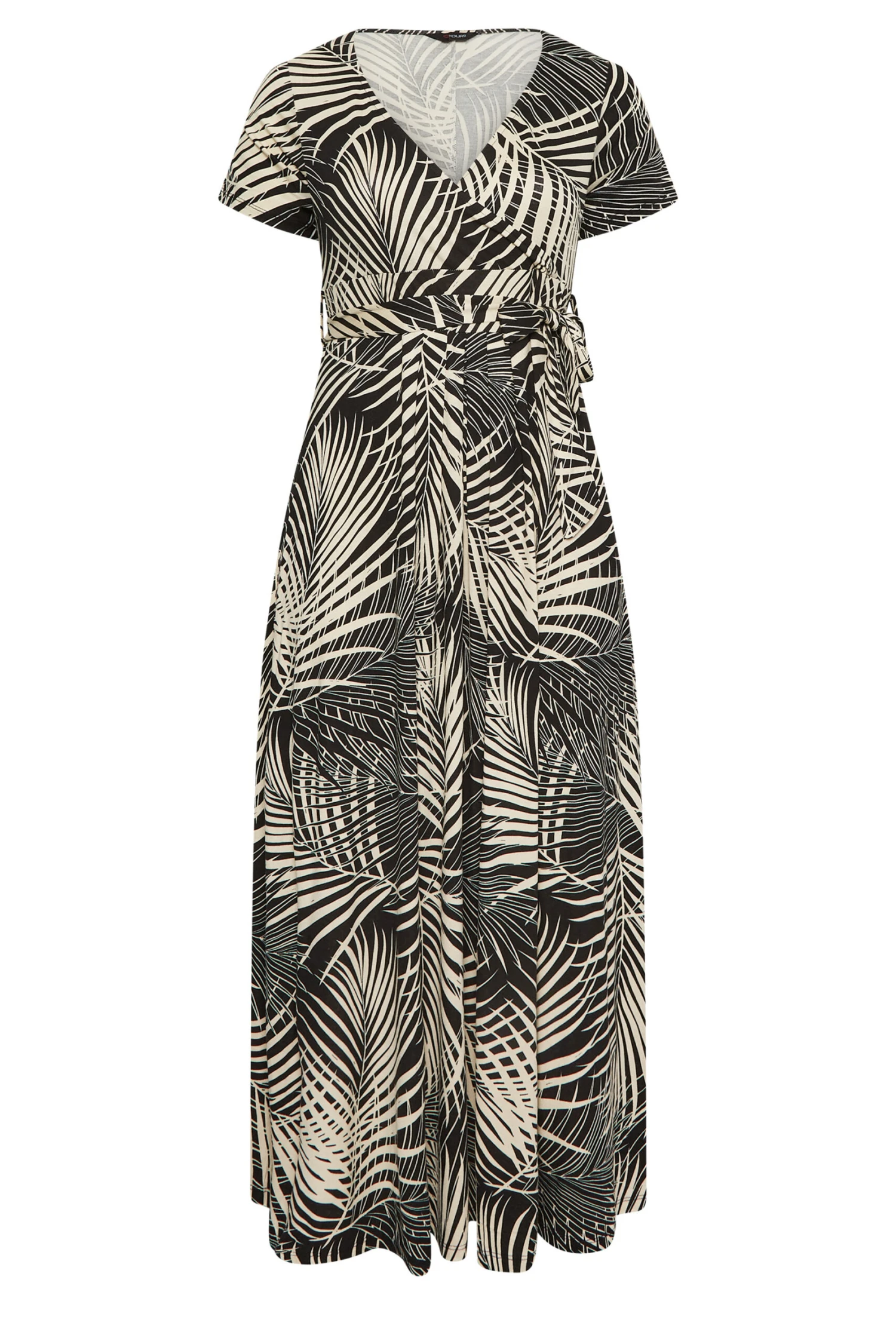 YOURS Curve Black Leaf Print Wrap Dress 5 YOURS Curve Black Leaf Print Wrap Dress - Image 5