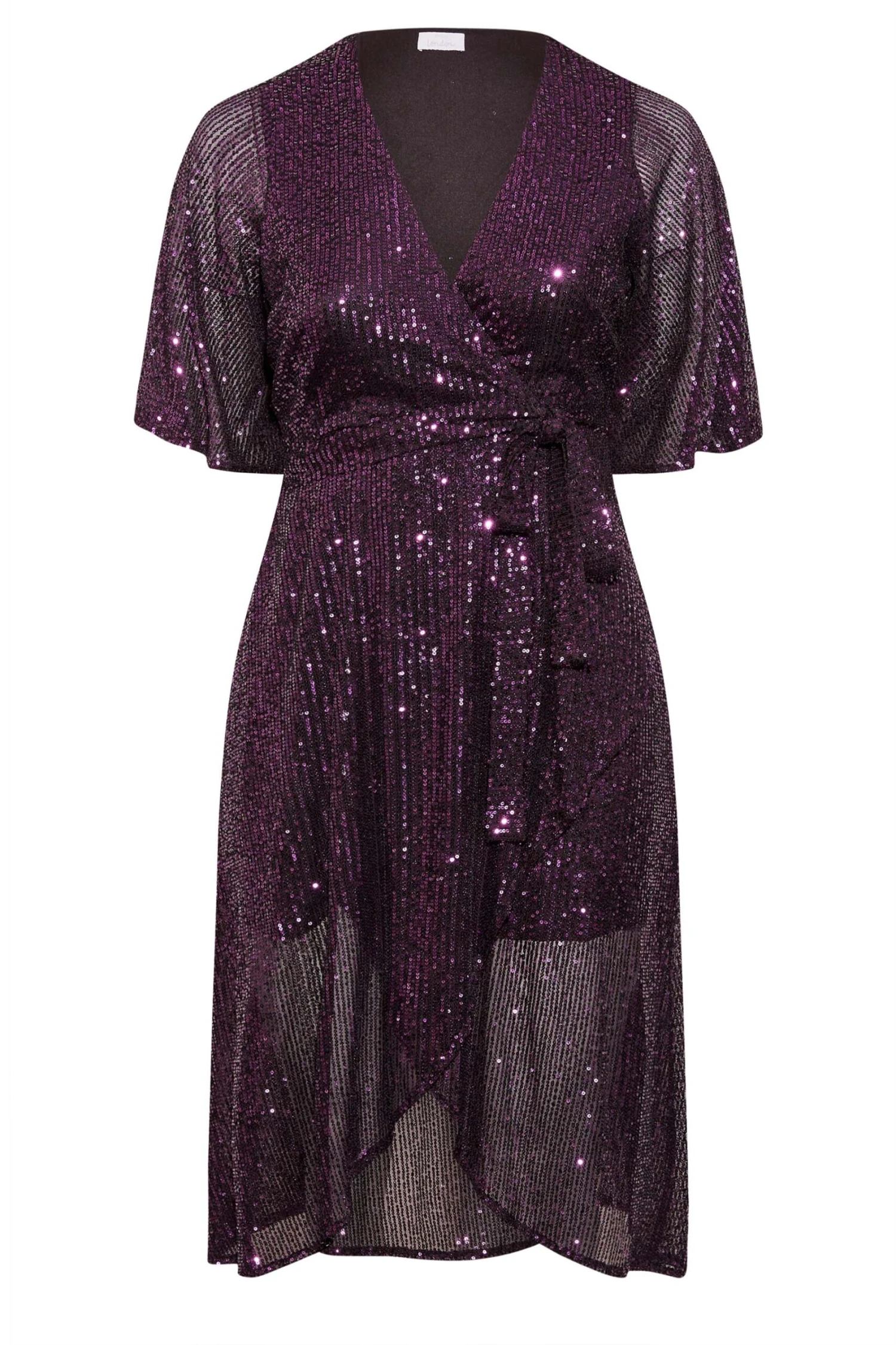 YOURS LONDON Curve Purple Sequin Embellished Double Wrap Dress 5 YOURS LONDON Curve Purple Sequin Embellished Double Wrap Dress - Image 5