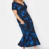 YOURS Curve Cobalt Blue Leaf Print Maxi Wrap Dress