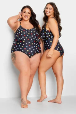YOURS Curve Black Daisy Print Frill Chain Tummy Control Swimsuit -Saga Dresses Shop 7da6e613 2c97 49 150271 G