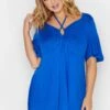 LIMITED COLLECTION Curve Cobalt Blue Tie Neck Top