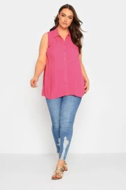 YOURS Curve Hot Pink Dipped Hem Sleeveless Blouse
