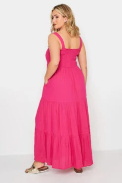 YOURS Curve Hot Pink Shirred Strappy Sundress -Saga Dresses Shop 7e0e7164 75f6 42 137430 D
