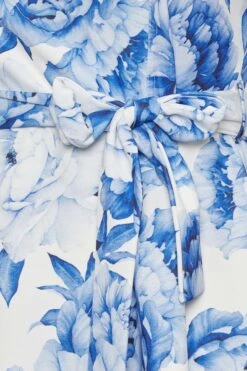 YOURS LONDON Curve White & Blue Floral Print Peplum Top -Saga Dresses Shop 7eb9e265 741c 4f 162092 Z