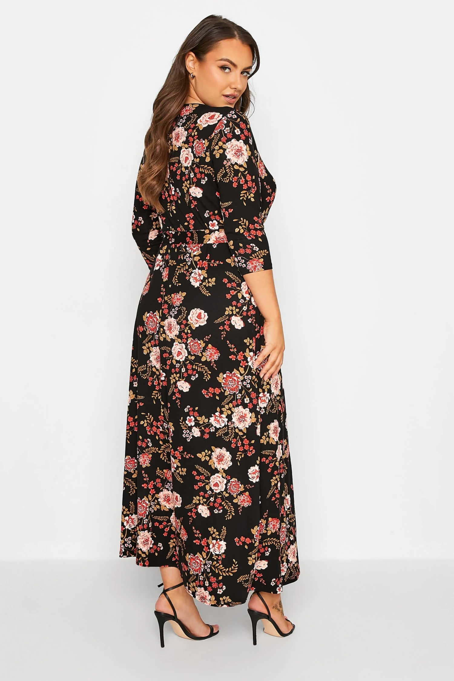 YOURS Curve Black Floral Print Wrap Dress 2 YOURS Curve Black Floral Print Wrap Dress - Image 2