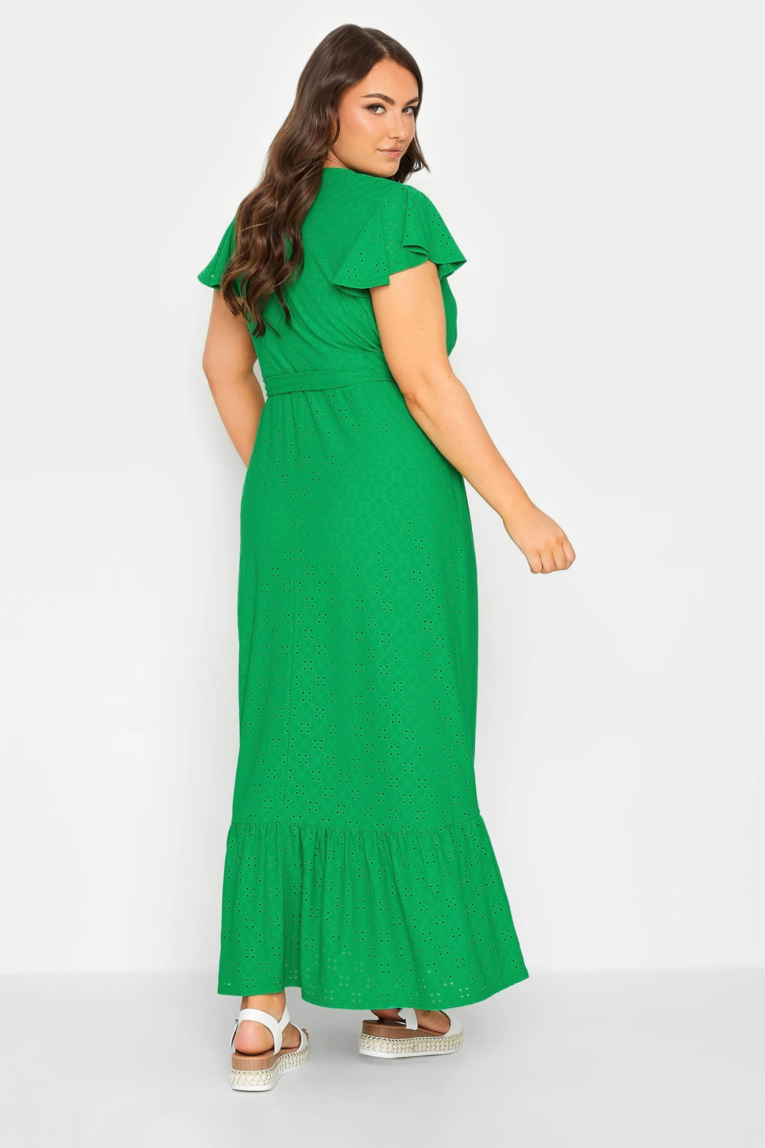 YOURS Curve Green Broderie Anglaise Wrap Maxi Dress 2 YOURS Curve Green Broderie Anglaise Wrap Maxi Dress - Image 2