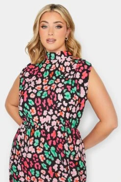 YOURS PETITE Curve Black Animal Print Halter Neck Dress -Saga Dresses Shop 7f648a28 bb49 4c 174499 D