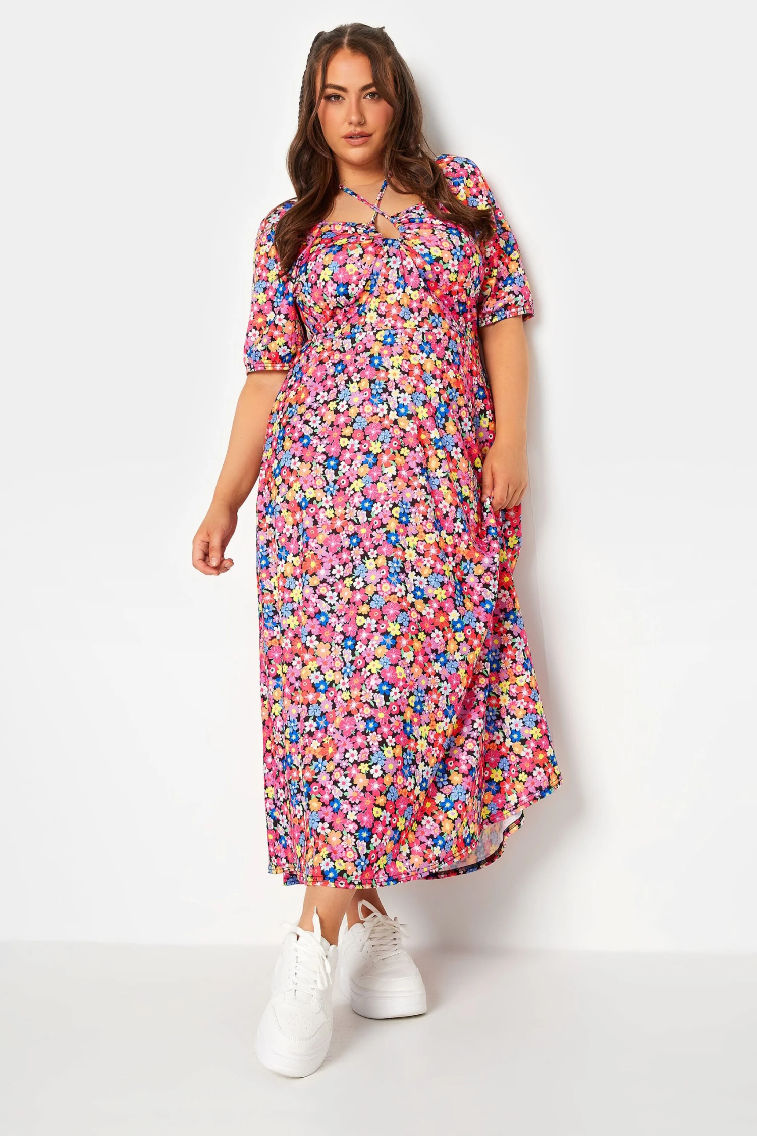 LIMITED COLLECTION Curve Pink Floral Print Tie Front Maxi Dress 1 LIMITED COLLECTION Curve Pink Floral Print Tie Front Maxi Dress