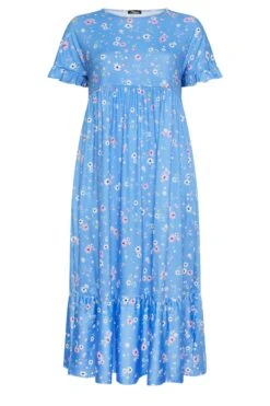 LIMITED COLLECTION Curve Blue Ditsy Print Frill Sleeve Maxi Dress -Saga Dresses Shop 80cc928e 0c85 4b 215604 X
