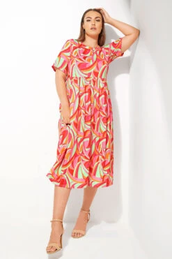 LIMITED COLLECTION Curve Bright Pink Abstract Print Midaxi Smock Dress 12 LIMITED COLLECTION Curve Bright Pink Abstract Print Midaxi Smock Dress -Saga Dresses Shop 80f6b6fb 32ba 4c 213732 L