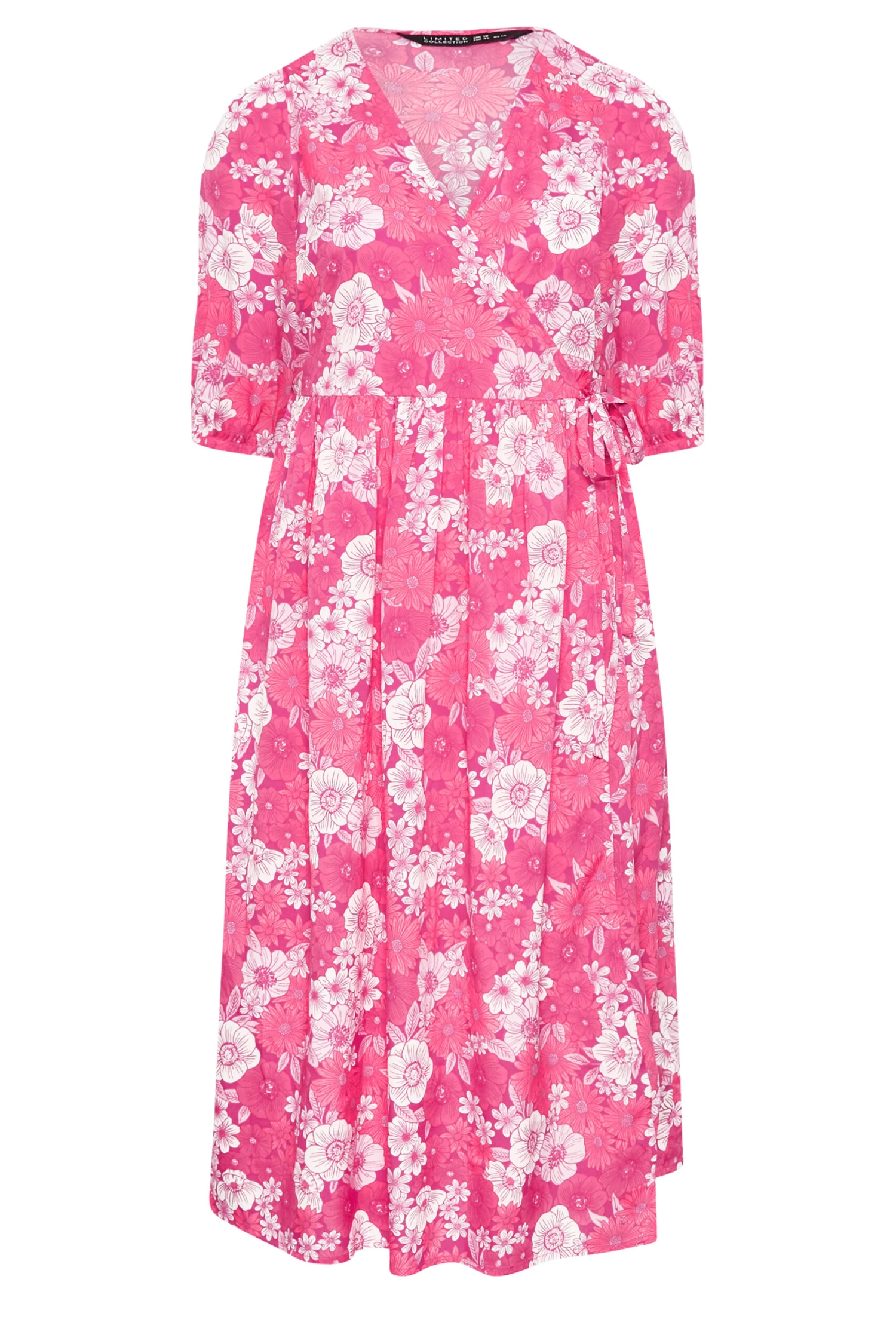 LIMITED COLLECTION Curve Pink Floral Wrap Midaxi Dress 7 LIMITED COLLECTION Curve Pink Floral Wrap Midaxi Dress - Image 7