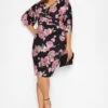 YOURS LONDON Curve Black Floral Drop Shoulder Wrap Dress