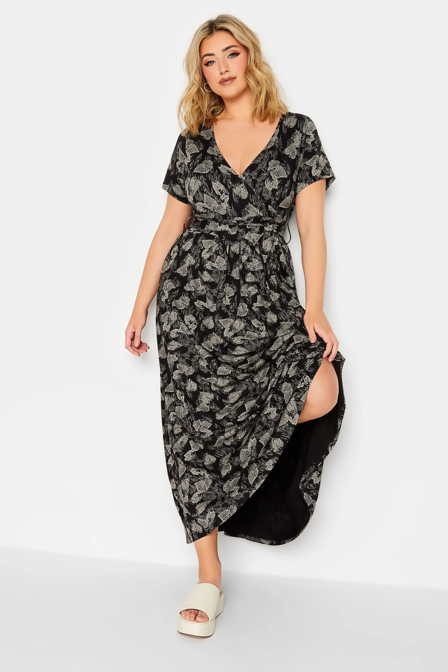 YOURS Curve Black Floral Wrap Tie Waist Maxi Dress 1 YOURS Curve Black Floral Wrap Tie Waist Maxi Dress