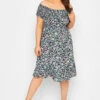 YOURS Curve Black Floral Ditsy Shirred Midi Dress