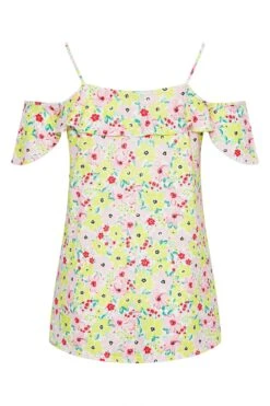 YOURS Curve Yellow Floral Frill Cold Shoulder Top -Saga Dresses Shop 8331e3a9 7595 44 320168 Y