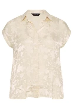 YOURS Curve Cream Satin Leaf Print Shirt -Saga Dresses Shop 837f319c c30c 42 173860 X