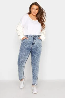 YOURS Curve Bleach Blue Stretch Elasticated Waist MOM Jeans