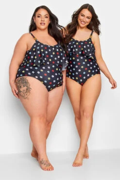 YOURS Curve Black Daisy Print Frill Chain Tummy Control Swimsuit -Saga Dresses Shop 83a0bf56 95c5 43 150271 F