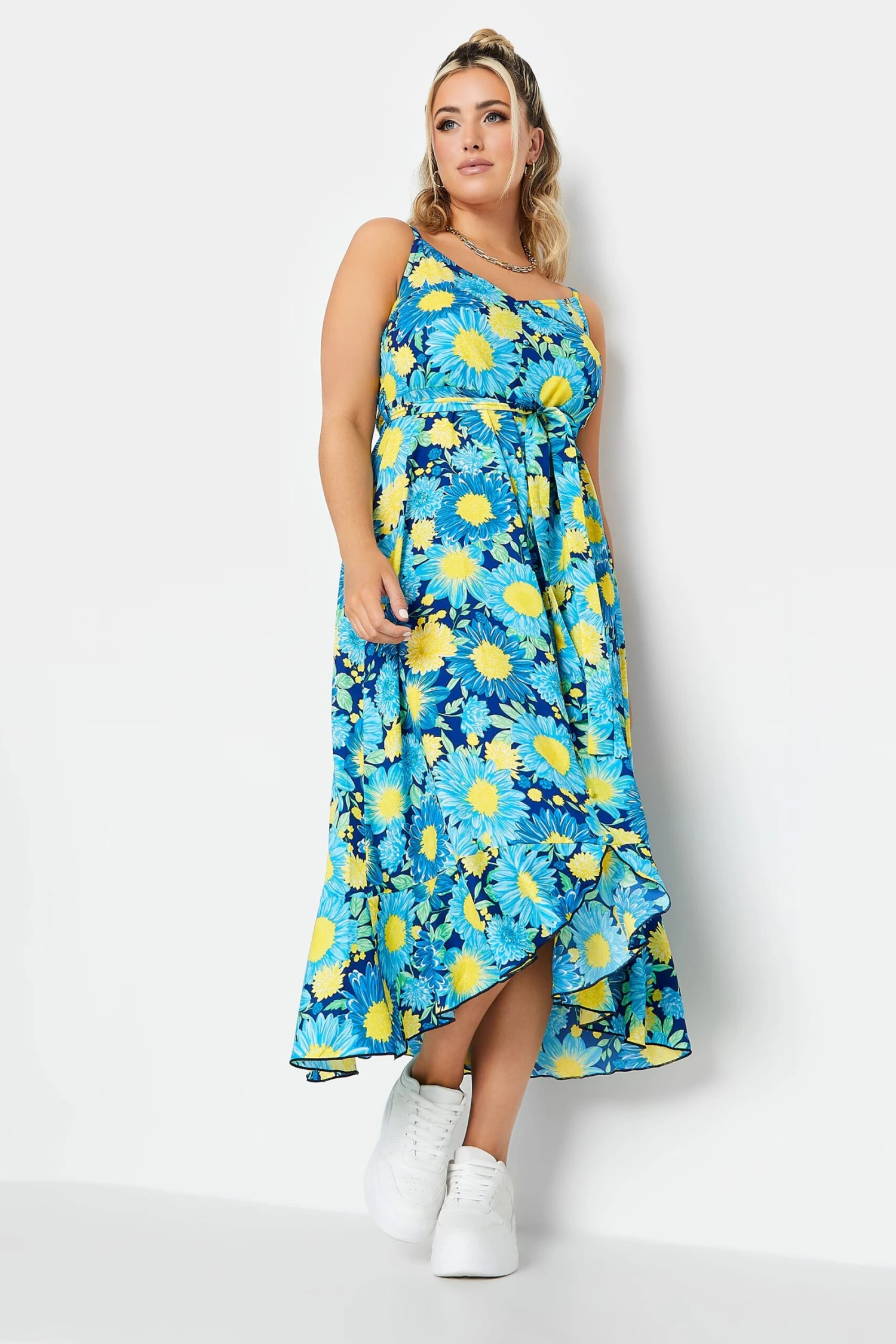 LIMITED COLLECTION Curve Blue Floral Frill Hem Midaxi Dress 1 LIMITED COLLECTION Curve Blue Floral Frill Hem Midaxi Dress