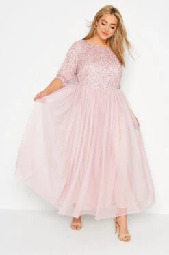 LUXE Curve Pink Sequin Hand Embellished Maxi Dress