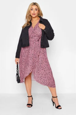 YOURS LONDON Curve Pink Dalmatian Print Midi Wrap Dress