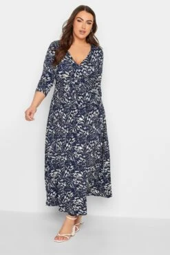 YOURS Curve Navy Blue Floral Print Maxi Dress