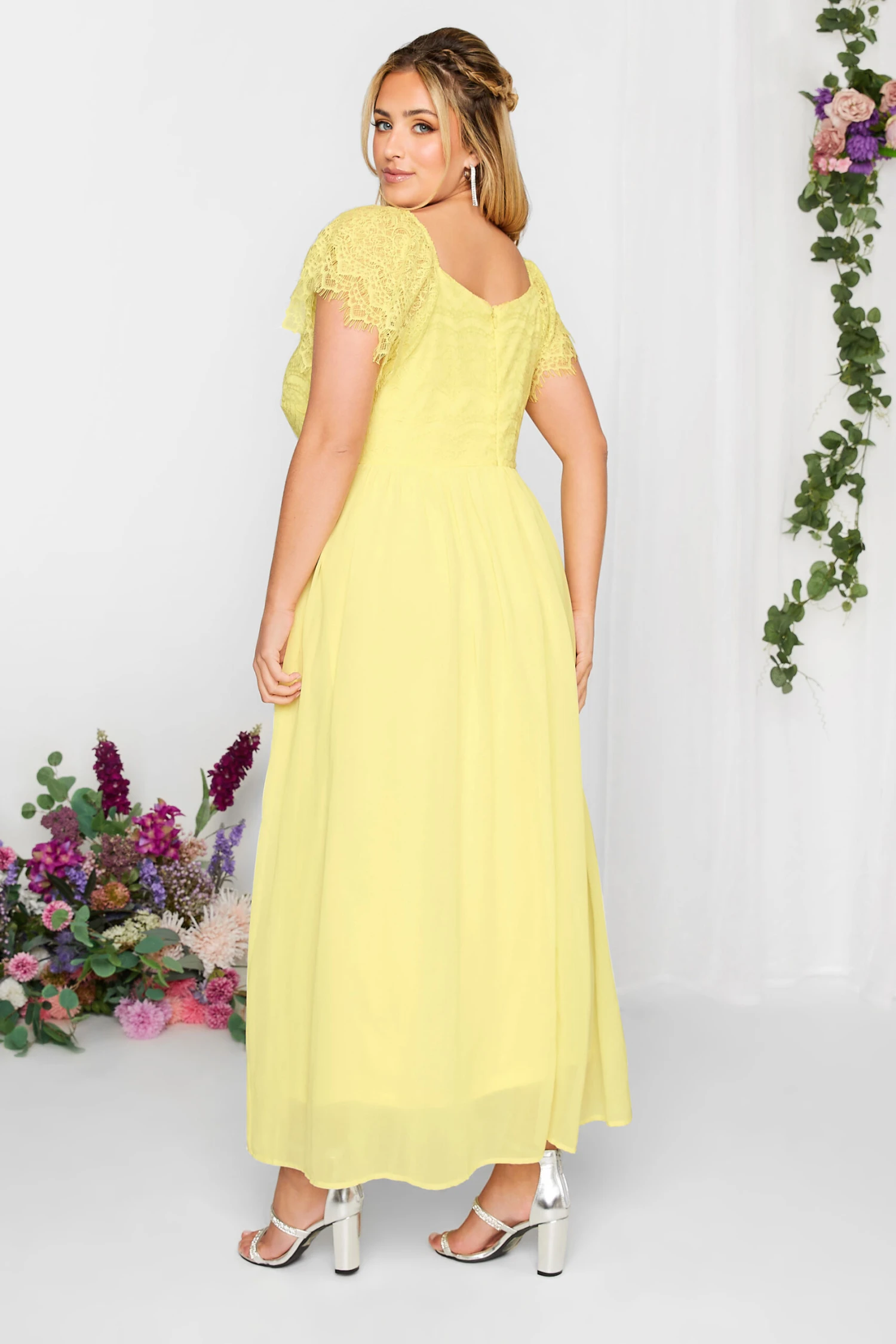 YOURS LONDON Curve Yellow Lace Detail Wrap Maxi Dress 2 YOURS LONDON Curve Yellow Lace Detail Wrap Maxi Dress - Image 2