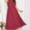YOURS LONDON Curve Burgundy Red Lace Front Chiffon Maxi Dress