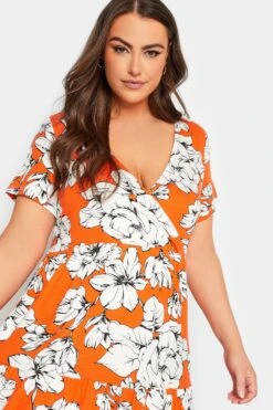 YOURS Curve Orange Floral V-Neck Tiered Wrap Dress 8 YOURS Curve Orange Floral V-Neck Tiered Wrap Dress -Saga Dresses Shop 8486df1c 8d5d 4b 301895 D