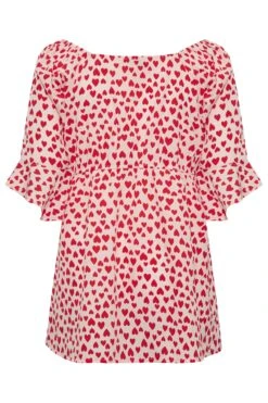 YOURS LONDON Curve Pink Heart Ruffle Sleeve Wrap Top -Saga Dresses Shop 849cbddd 512a 44 161961 Y