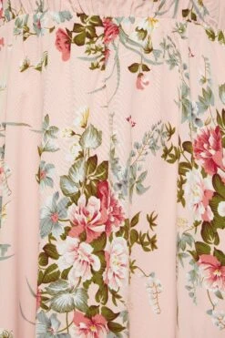 YOURS LONDON Curve Light Pink Floral Bardot Ruffle Maxi Dress -Saga Dresses Shop 84e1f874 a220 43 161954 Z