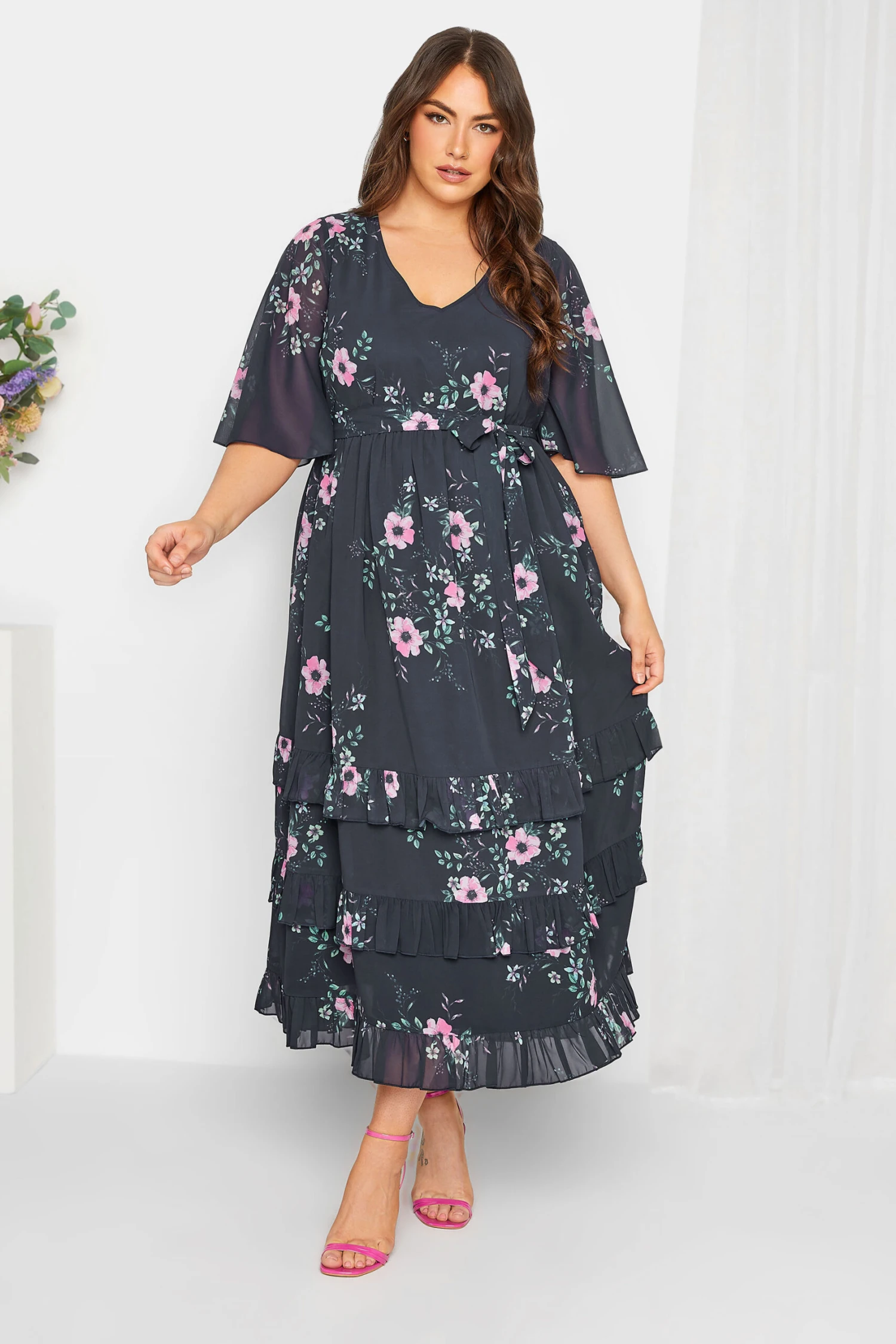 YOURS LONDON Curve Navy Blue Floral Ruffle Hem Maxi Dress 1 YOURS LONDON Curve Navy Blue Floral Ruffle Hem Maxi Dress