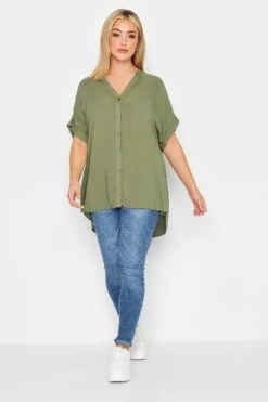 YOURS Curve Khaki Green Button Through Shirt