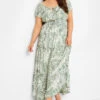 YOURS Curve Green Floral Print Bardot Maxi Dress