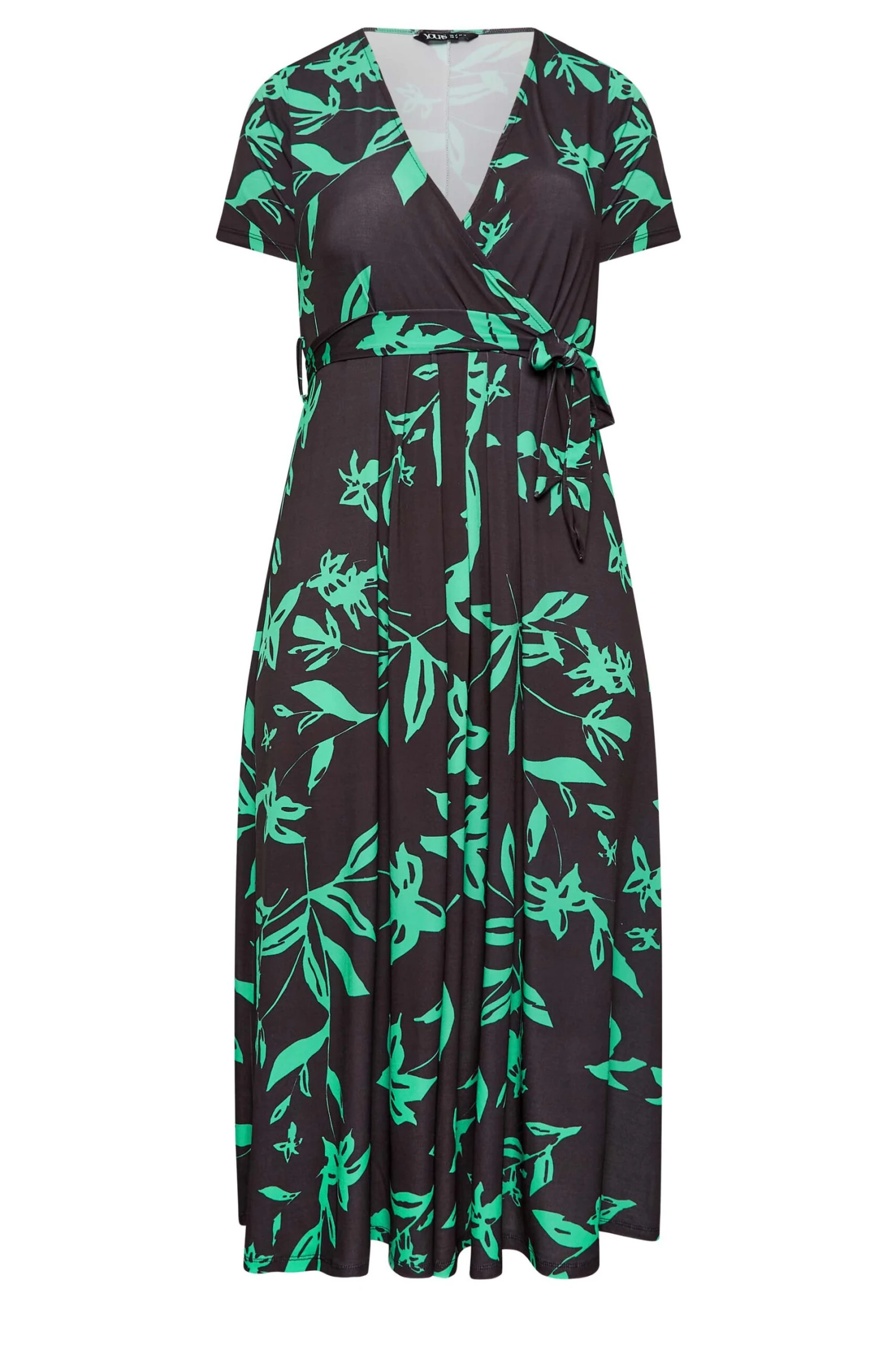 YOURS Curve Green V-Neck Floral Wrap Dress 5 YOURS Curve Green V-Neck Floral Wrap Dress - Image 5
