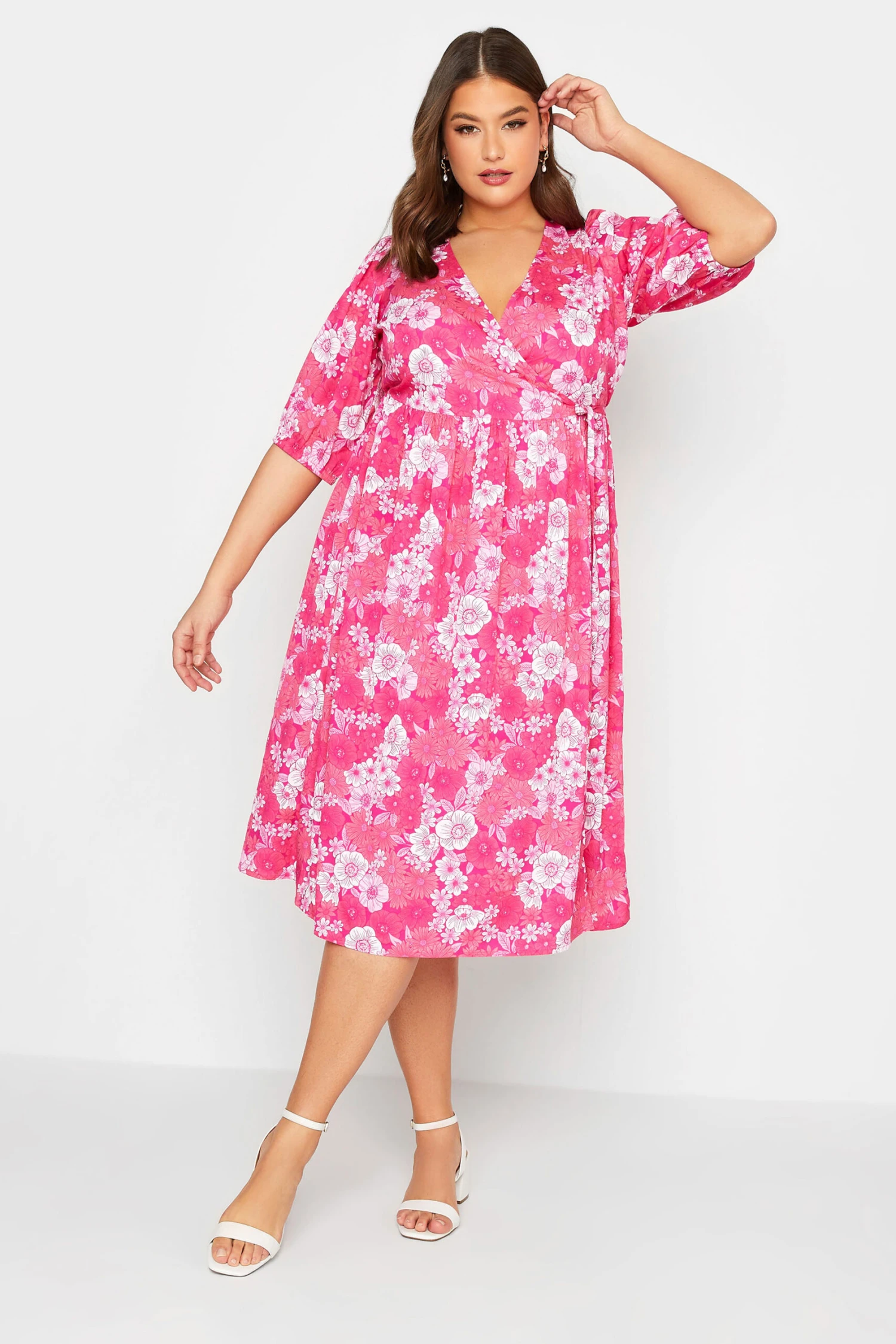 LIMITED COLLECTION Curve Pink Floral Wrap Midaxi Dress 1 LIMITED COLLECTION Curve Pink Floral Wrap Midaxi Dress