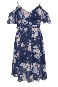 YOURS LONDON Curve Blue Floral Cold Shoulder Wrap Dress -Saga Dresses Shop 86fd49aa 96d6 42 162051 Y