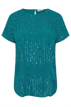 LUXE Curve Teal Blue Sequin Hand Embellished Top -Saga Dresses Shop 8713da9e 711b 4e 161601 X