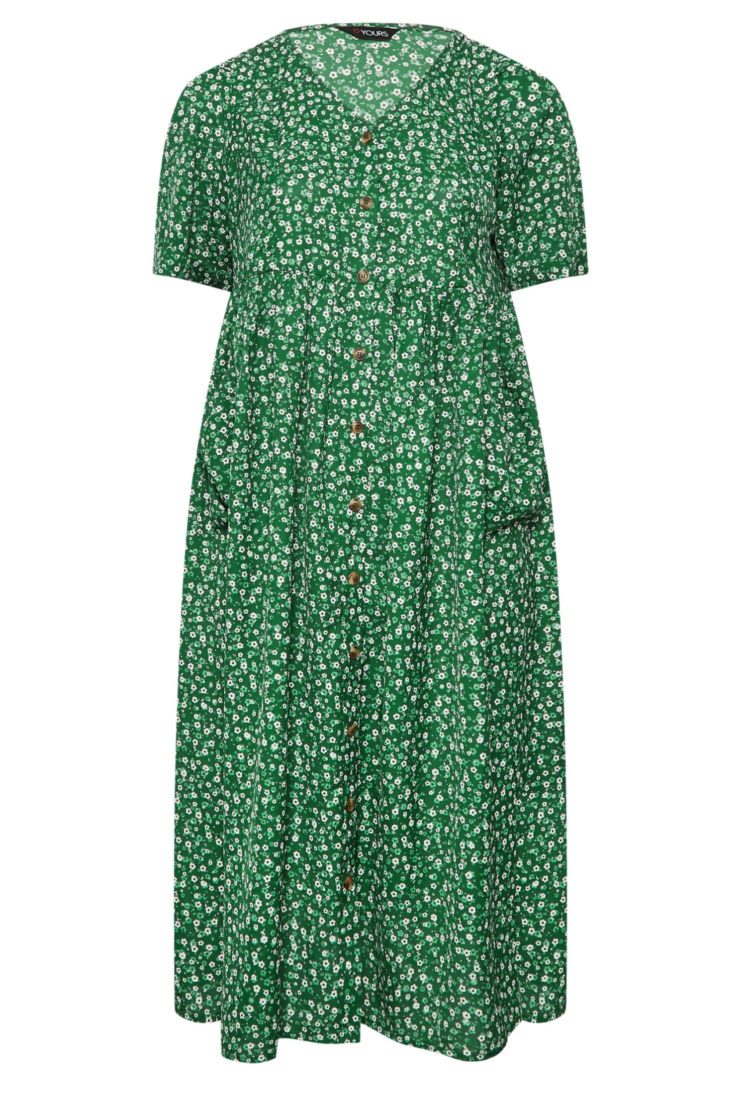 YOURS Curve Green Daisy Print Smock Dress 5 YOURS Curve Green Daisy Print Smock Dress - Image 5