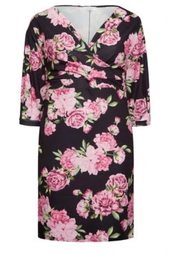 YOURS LONDON Curve Black Floral Drop Shoulder Wrap Dress -Saga Dresses Shop 87fc8688 0006 4c 162044 X