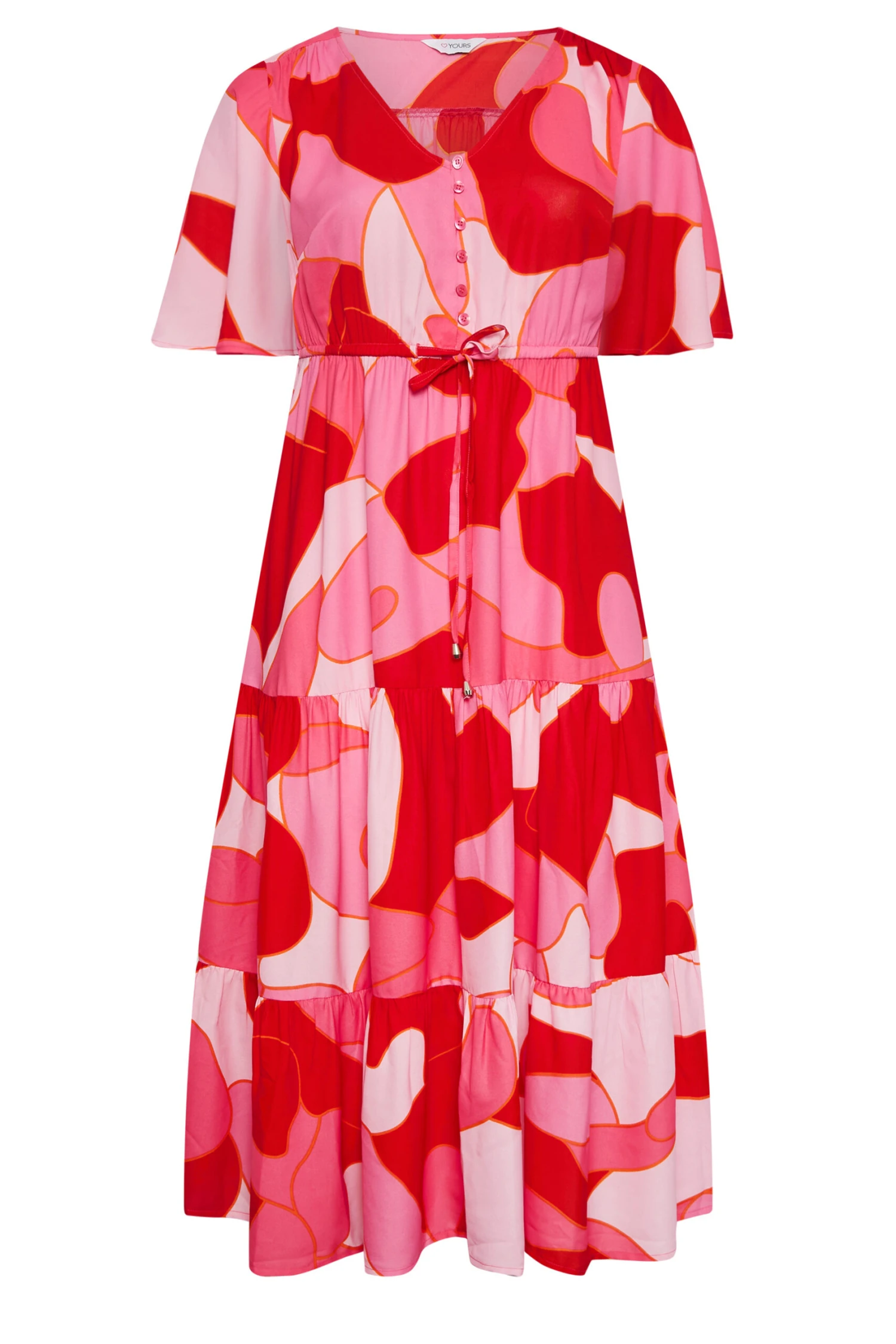 YOURS Curve Pink Abstract Print Tiered Dress 5 YOURS Curve Pink Abstract Print Tiered Dress - Image 5