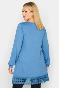 YOURS Curve Blue Crochet Long Sleeve Tunic Top -Saga Dresses Shop 8865fcbf 666d 41 320481 D