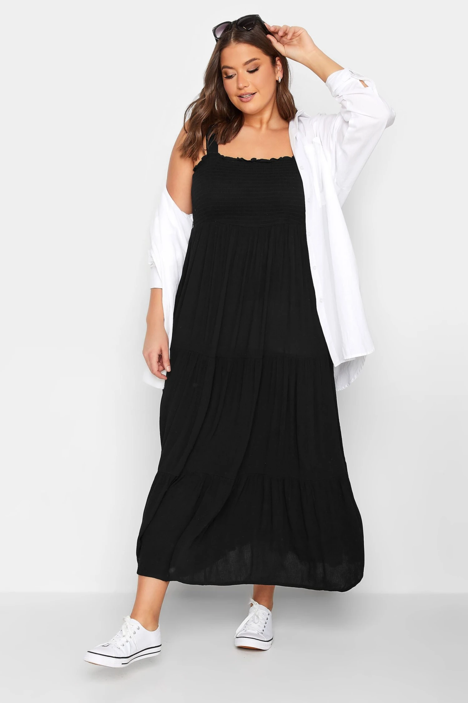 YOURS Curve Black Shirred Strappy Sundress 1 YOURS Curve Black Shirred Strappy Sundress