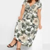 YOURS Curve White Tropical Leaf Print Wrap Dress