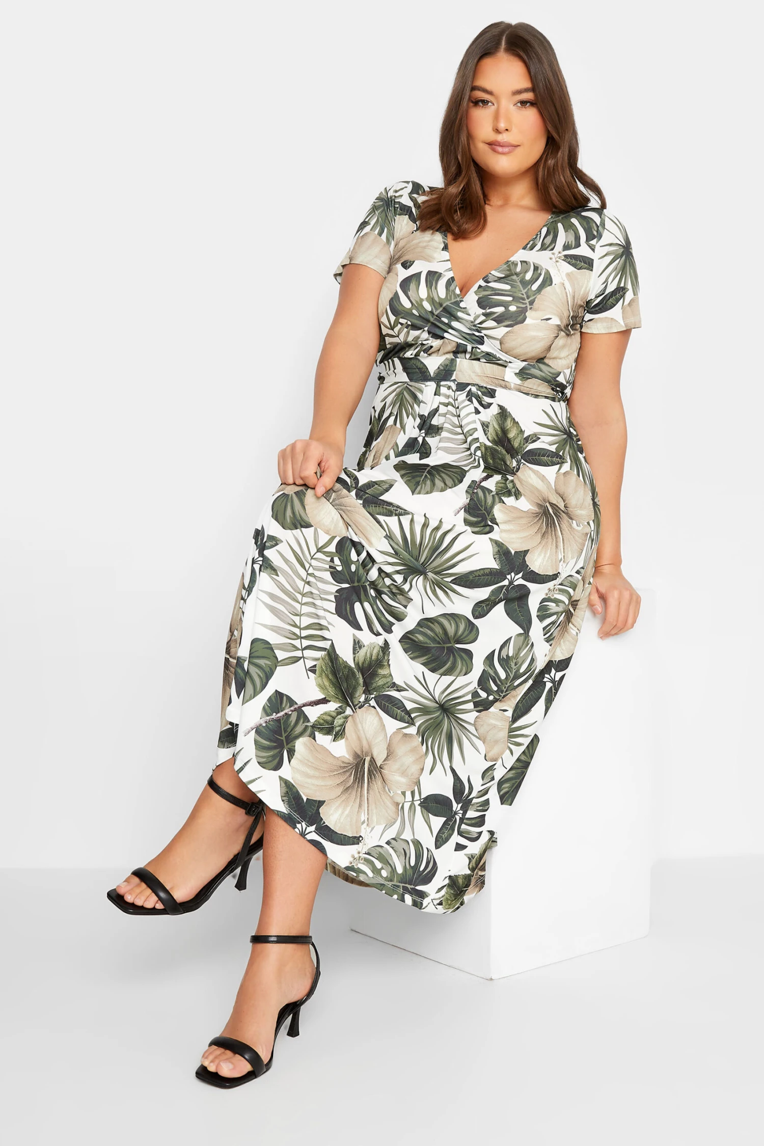 YOURS Curve White Tropical Leaf Print Wrap Dress 1 YOURS Curve White Tropical Leaf Print Wrap Dress