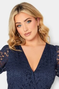 YOURS LONDON Navy Blue Lace Wrap Dress 8 YOURS LONDON Navy Blue Lace Wrap Dress -Saga Dresses Shop 889253f1 e29d 40 162183 D