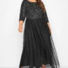 LUXE Curve Black Sequin Hand Embellished Maxi Dress