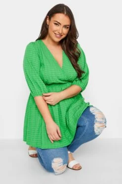 YOURS Curve Green Textured Wrap Top -Saga Dresses Shop 892defc1 a7de 44 131737 D