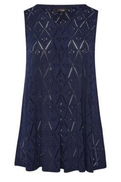 YOURS Curve 2 PACK Navy Blue Broderie Swing Vest Top -Saga Dresses Shop 89a0c6a9 e31a 41 320742 X1